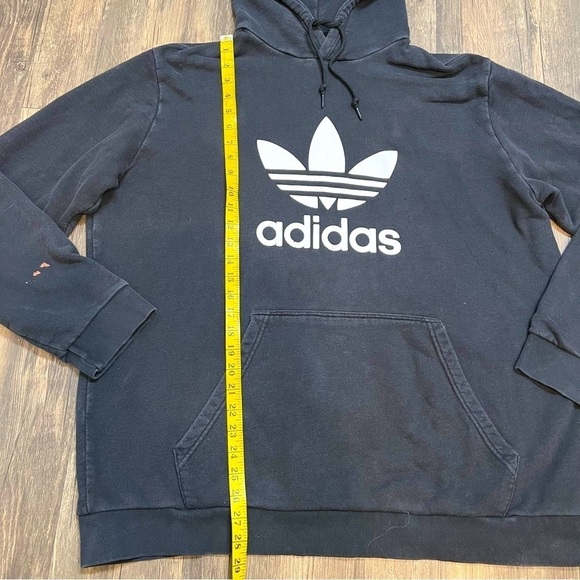 Adidas Logo Black Hoodie Drawstring Sweatshirt Size L - Picture 4 of 8